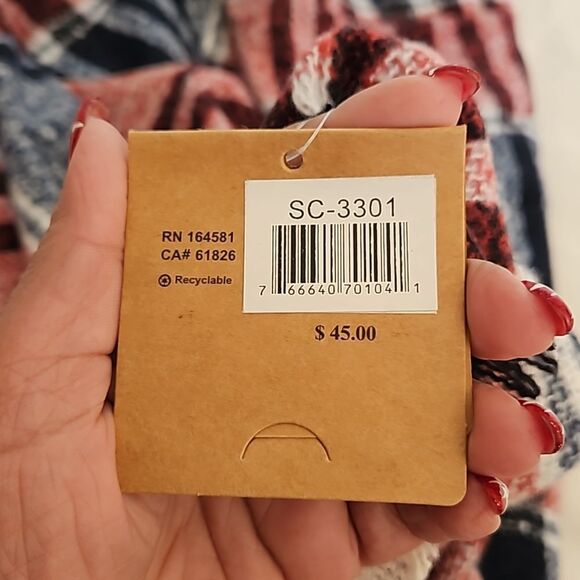 Just Cozy Blanket Fringed Scarf Red & Blue - Picture 6 of 16